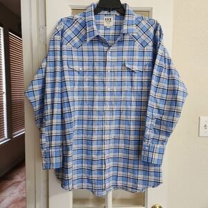 Ely Cattleman Blue Plaid Western Pearl Snap Wrinkle Resistant Shirt Men’s Big 4X